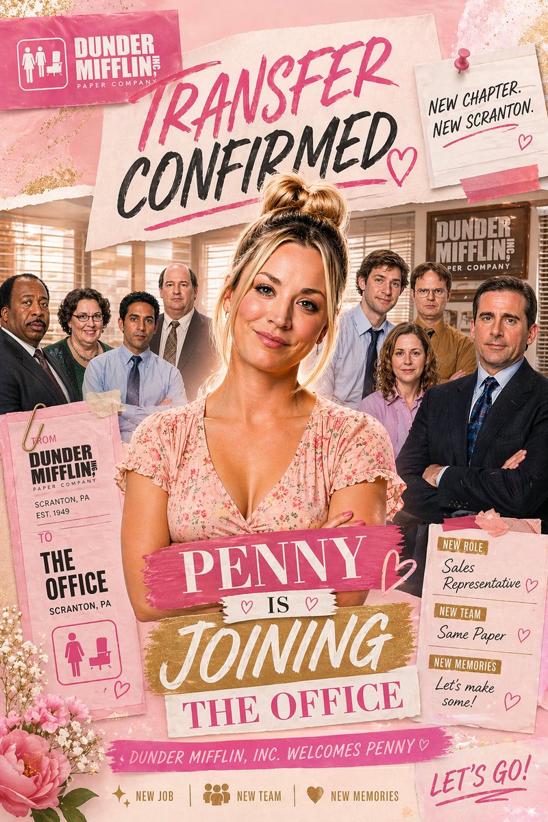 Pink Office Transfer Announcement Poster AI image template preview