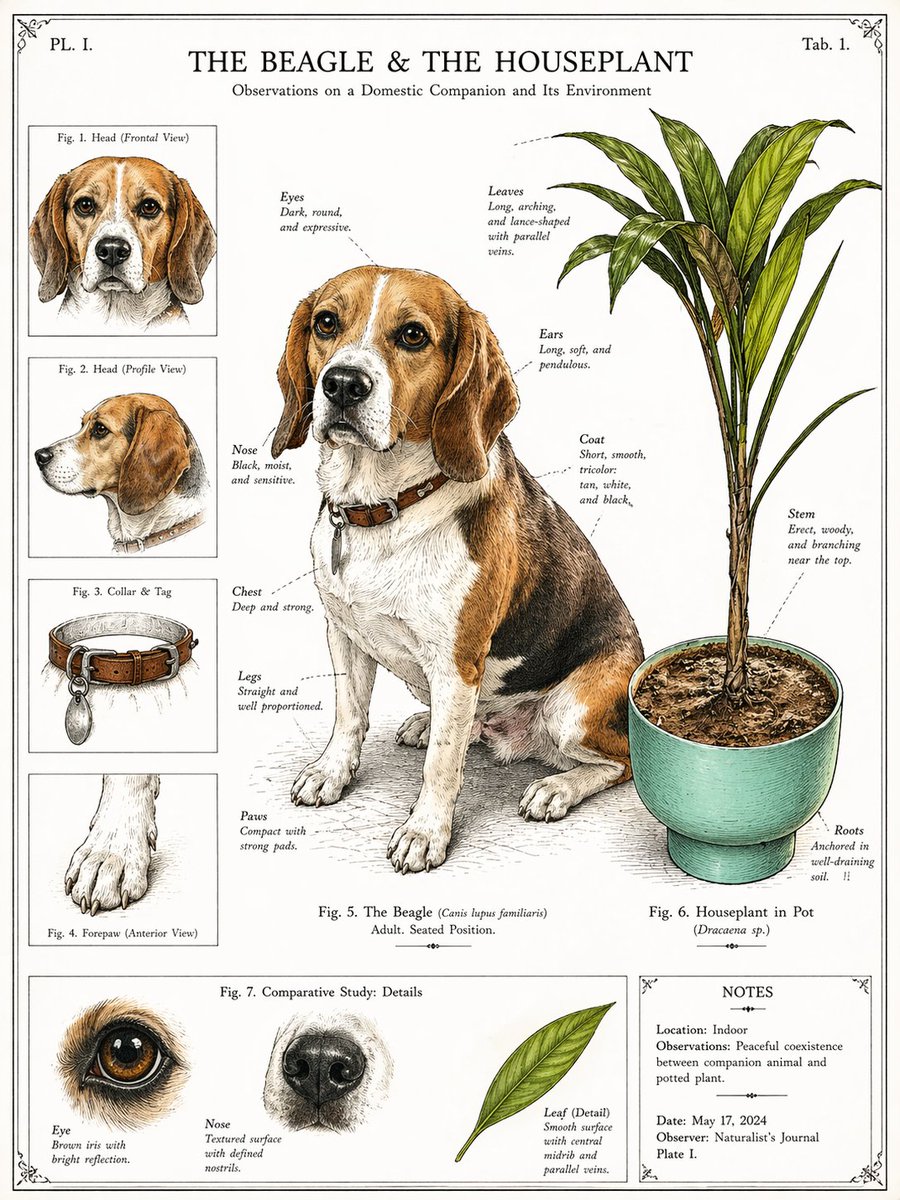 Vintage Beagle Botanical Plate AI image template preview