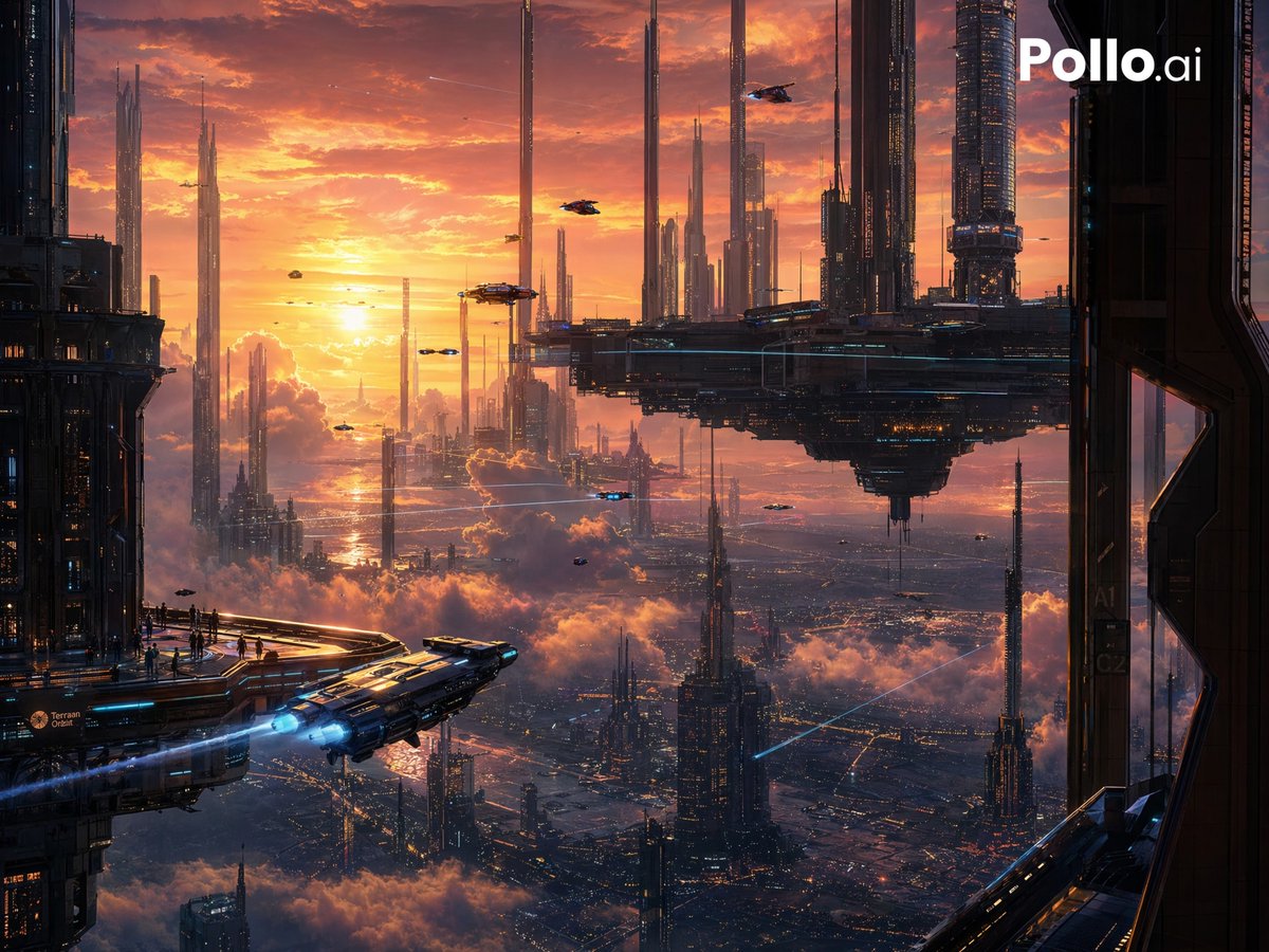 Futuristic Sunset Megacity AI image template preview