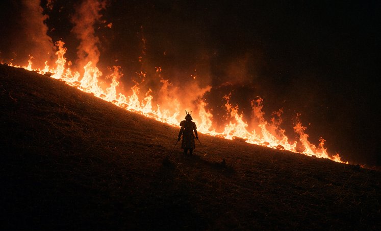 Samurai Before a Hillside Fire AI image template preview