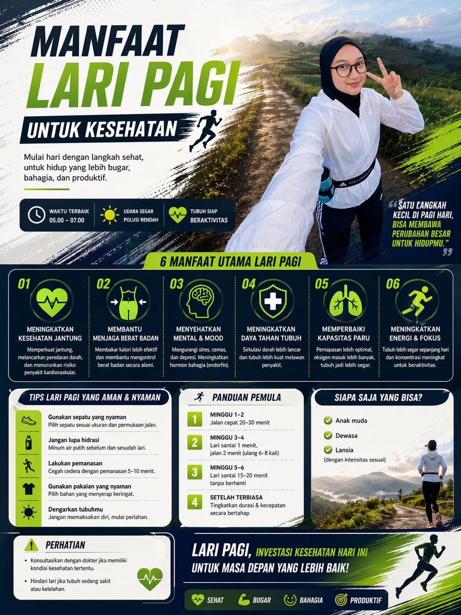 Morning Run Benefits Infographic AI image template preview