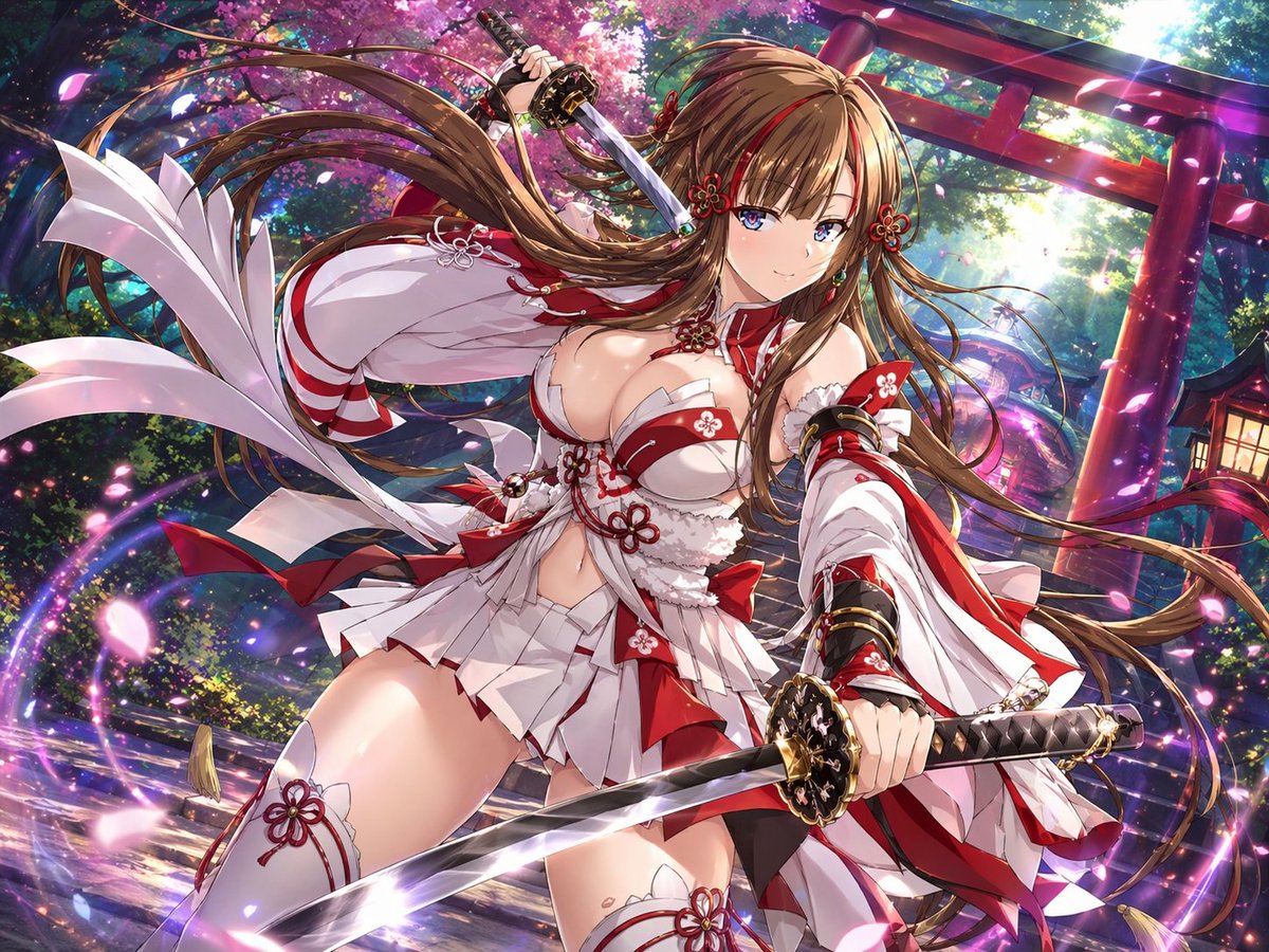 Anime Shrine Maiden Dual Katana AI image template preview