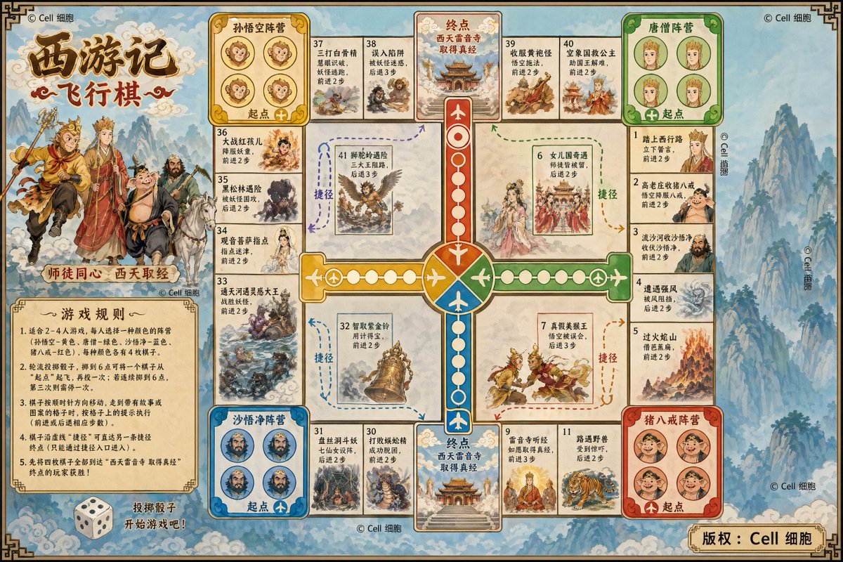 Journey to the West Flying Chess prompt AI image template preview