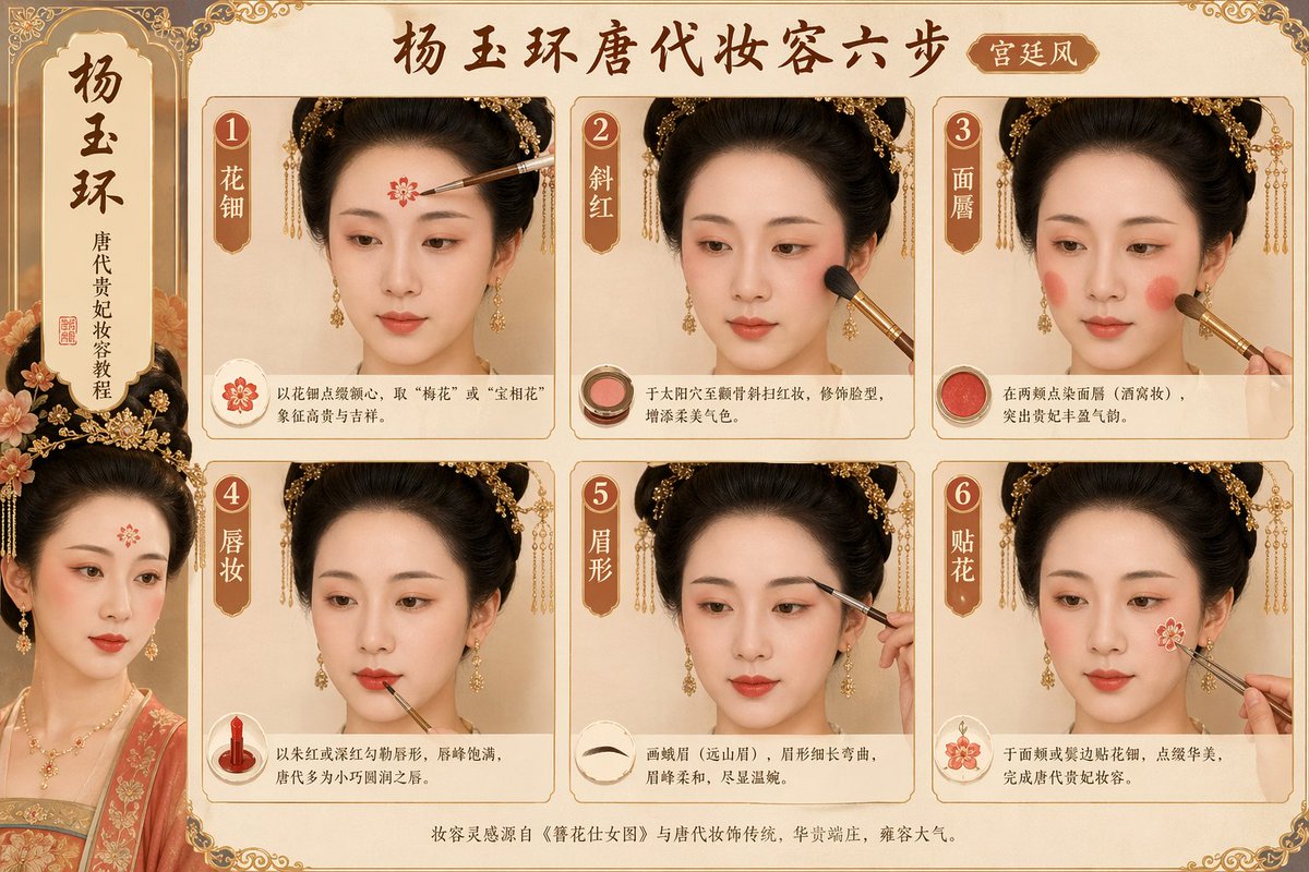 Tang Dynasty makeup steps prompt AI image template preview