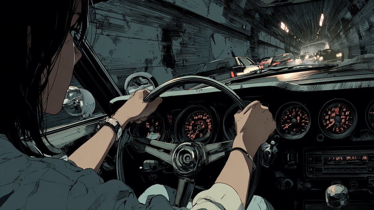Anime Tunnel Driving Cockpit Scene AI image template preview