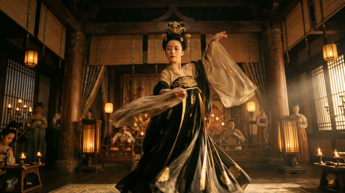 Cinematic Tang Court Dancer at Night AI image template preview