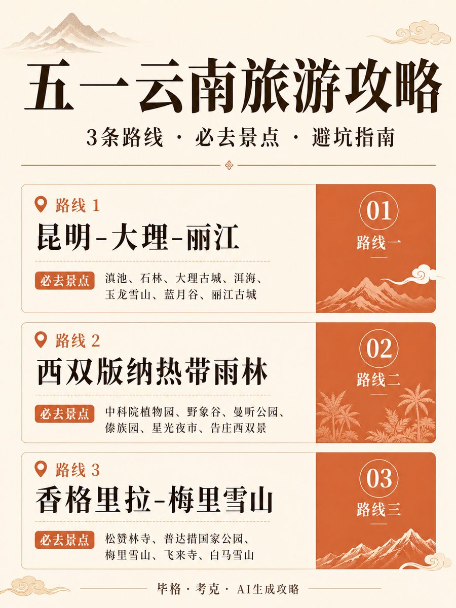 Chinese Yunnan Travel Guide Poster AI image template preview