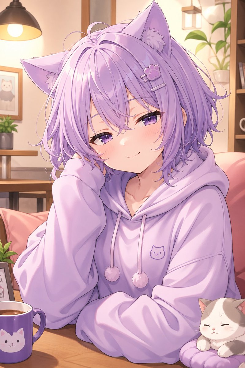 Cozy Lavender Catgirl Portrait AI image template preview