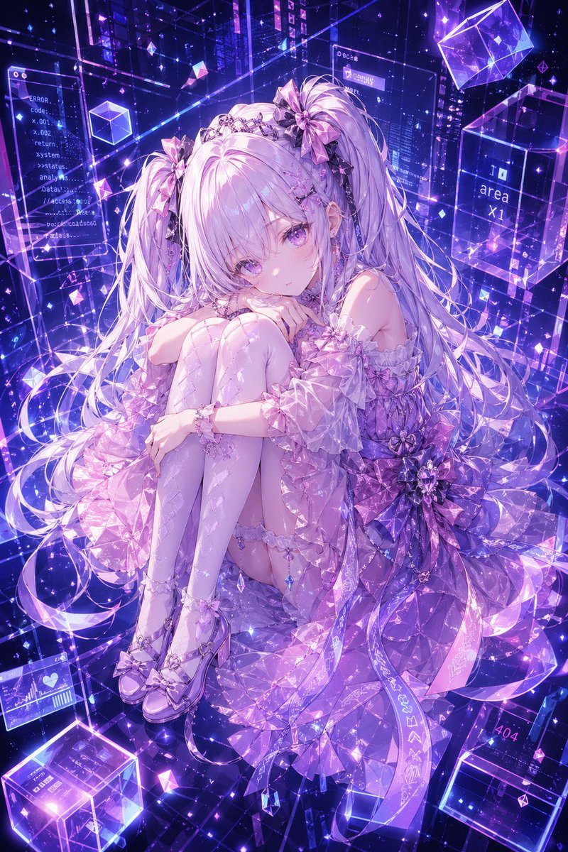 Cyber Crystal Anime Girl Portrait AI image template preview