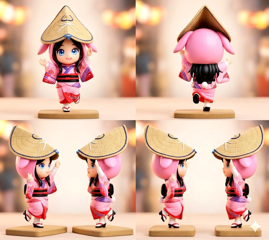 Awa Odori Chibi Figure Turnaround AI image template preview