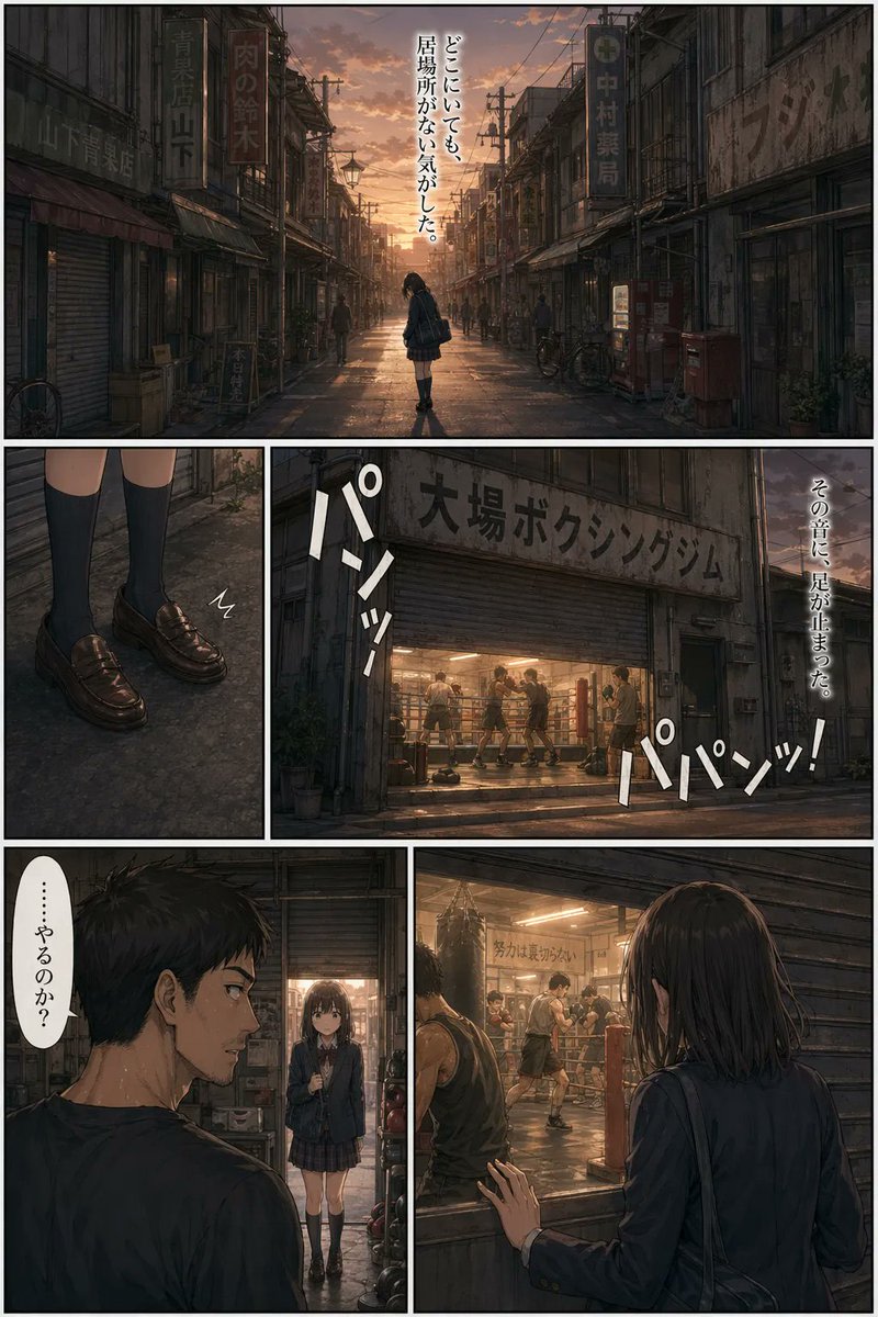 Sunset Boxing Gym Manga Page AI image template preview