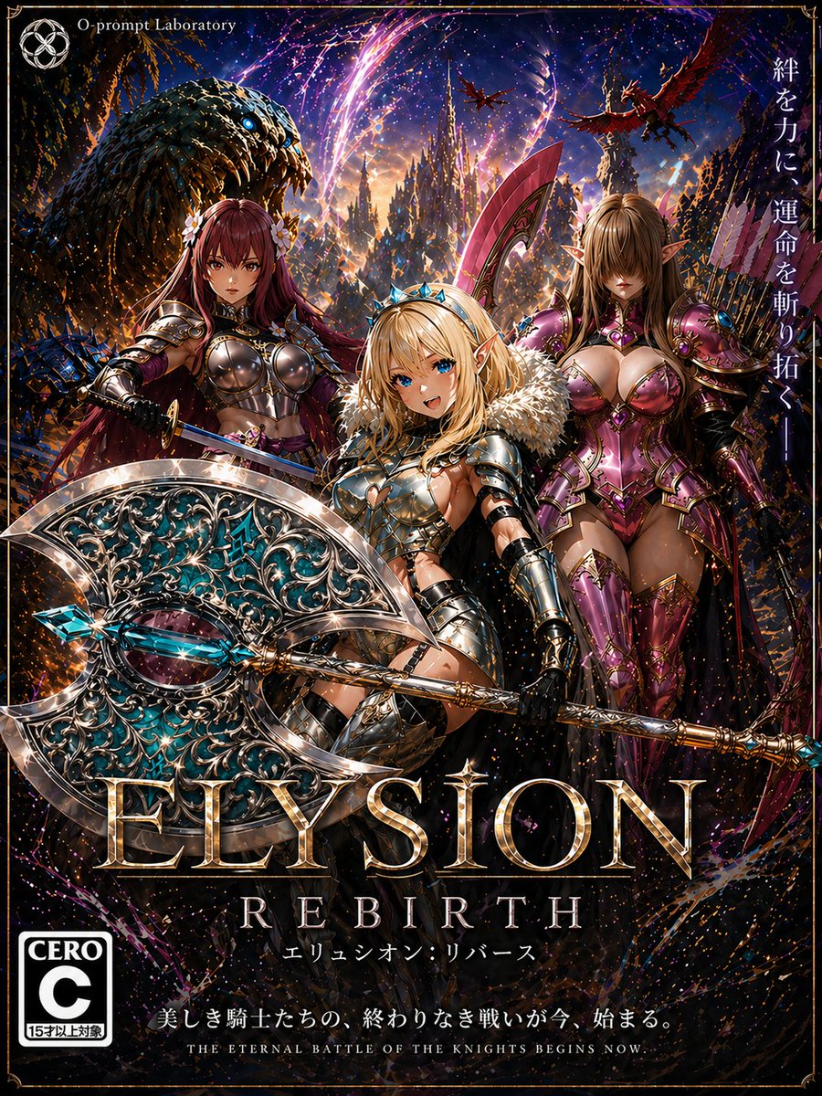 Fantasy RPG Game Cover with Three Knight Women AI image template preview