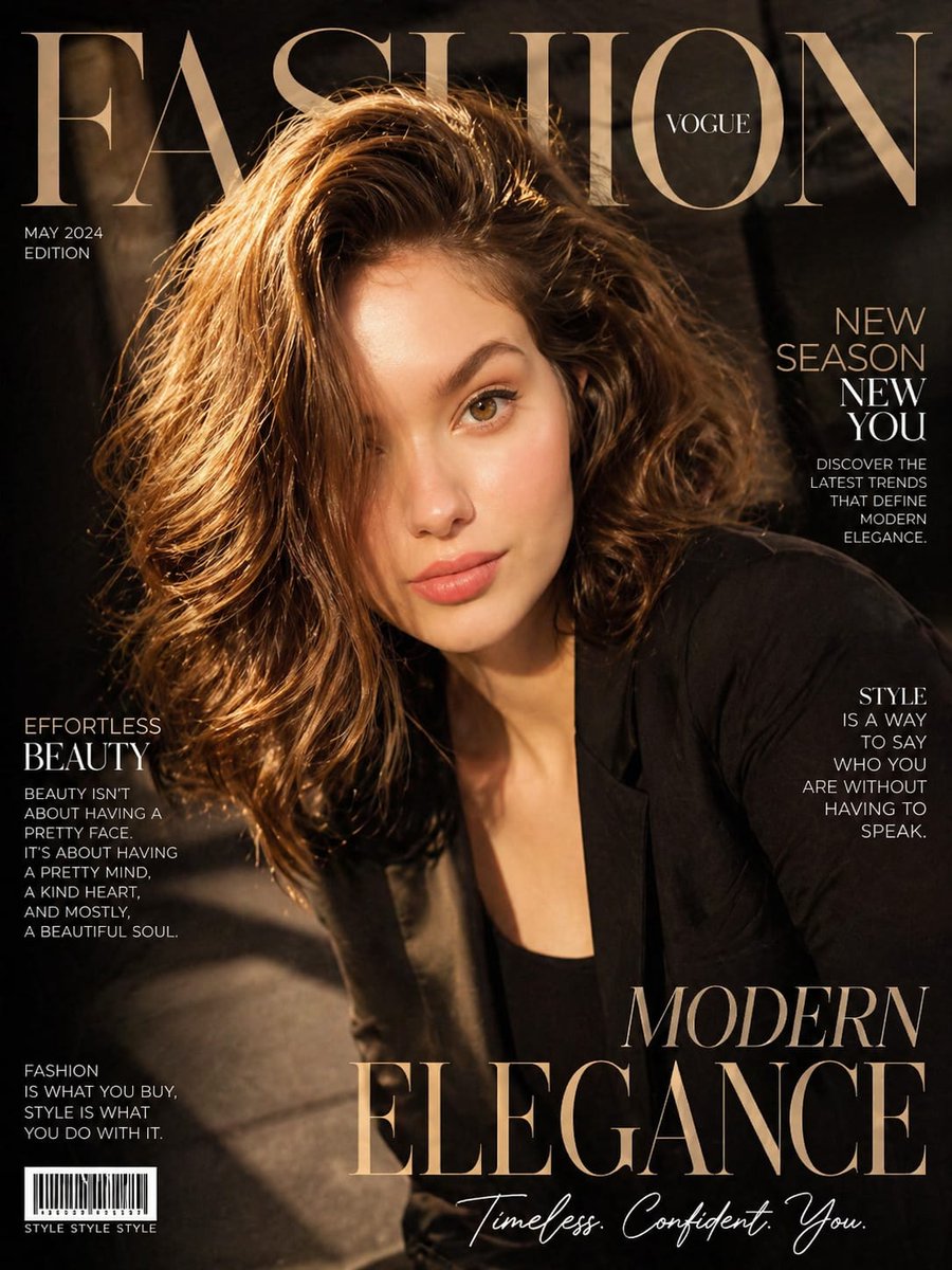 Vogue Style Fashion Magazine Cover AI image template preview