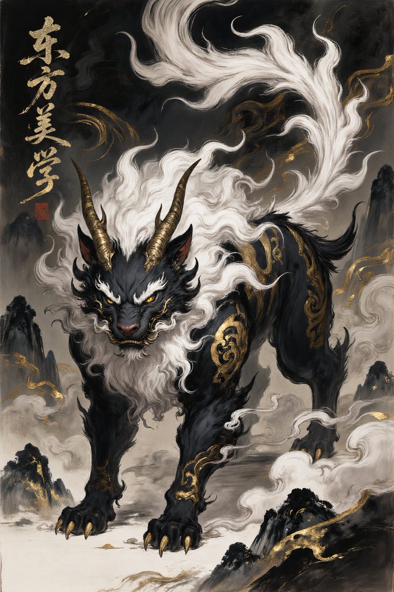 Oriental Mythical Beast Suanni Poster AI image template preview