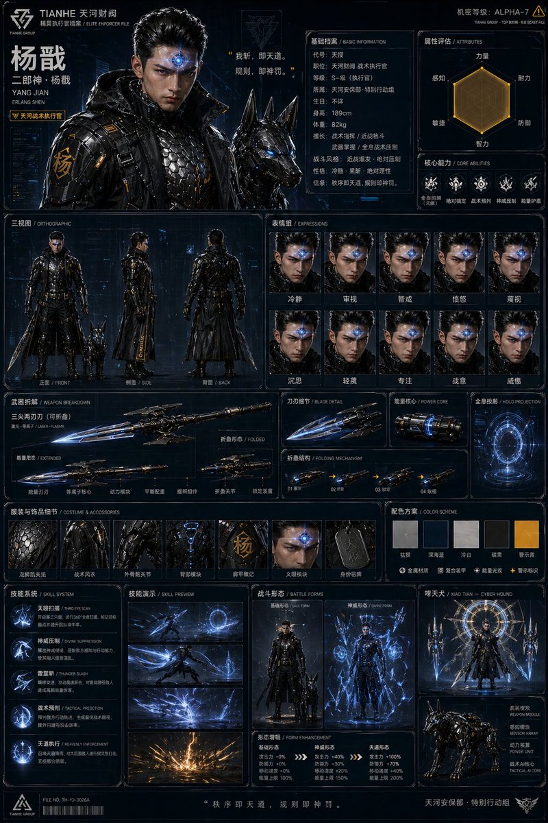 Oriental Cyberpunk Character Setting Sheet AI image template preview