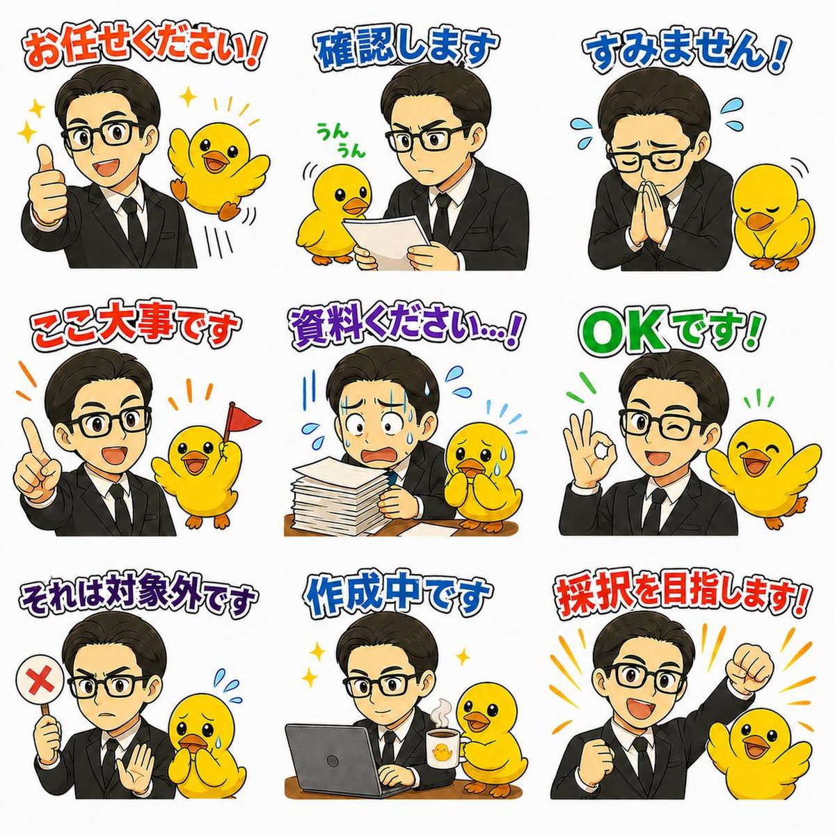 Japanese Office LINE Sticker Sheet AI image template preview