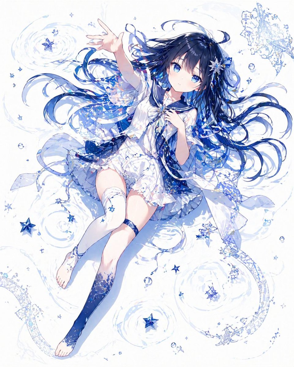 Celestial Blue Anime Girl Floating AI image template preview