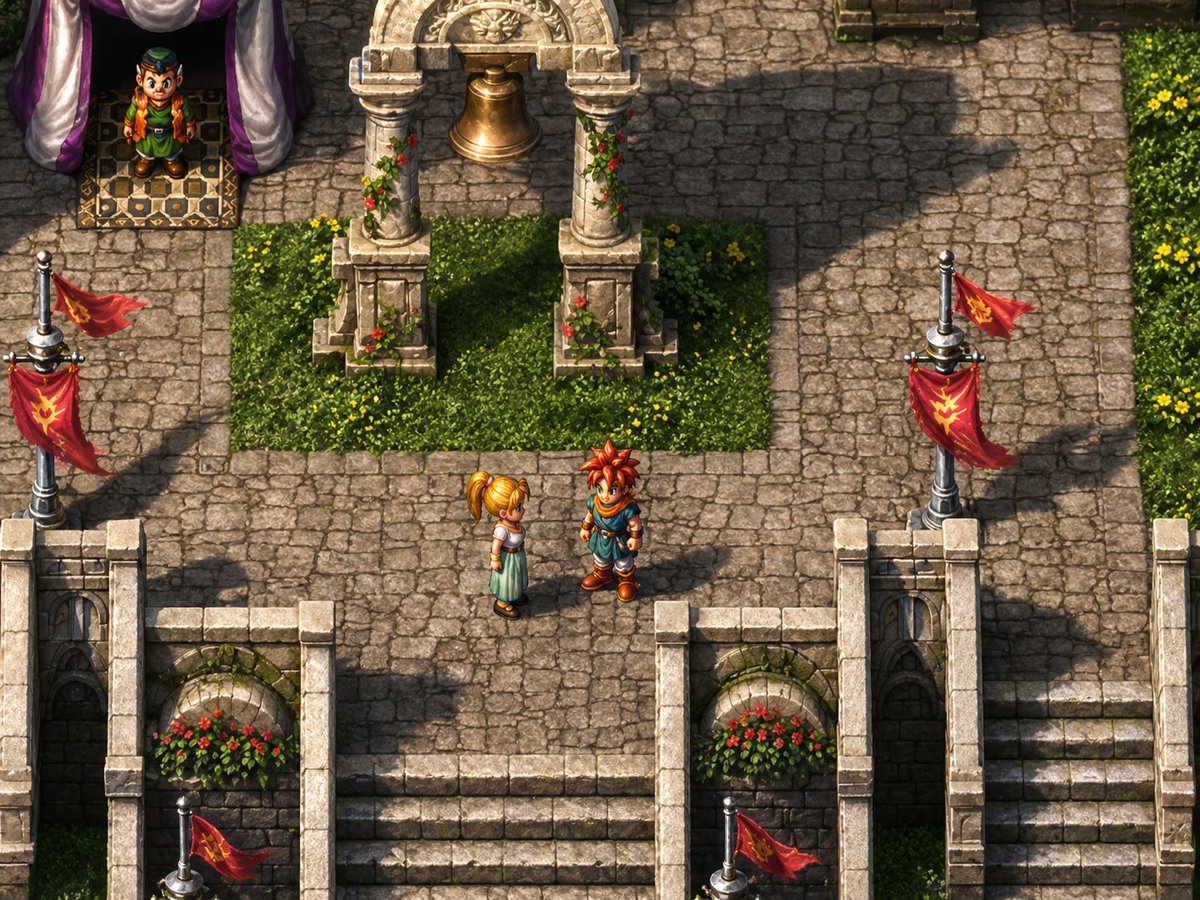Isometric JRPG Town Plaza Scene AI image template preview