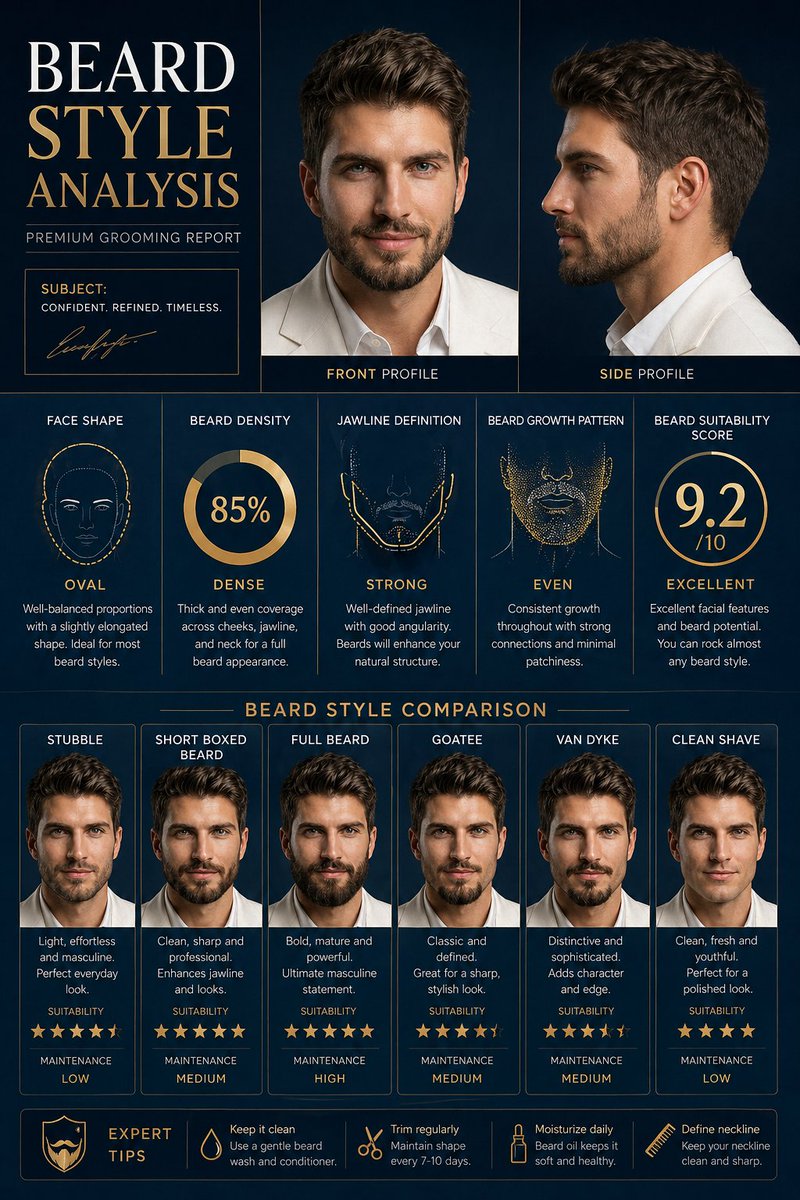 Beard Style Analysis Poster AI image template preview