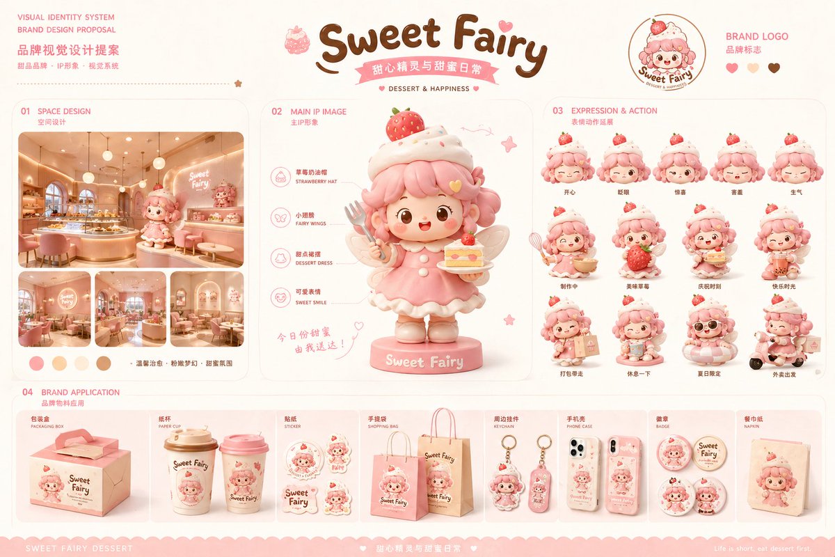 Dessert Brand Visual Identity Proposal Board AI image template preview