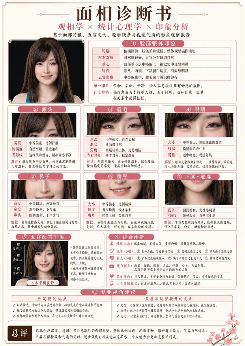 Japanese-Style Facial Analysis Diagnostic Poster AI image template preview