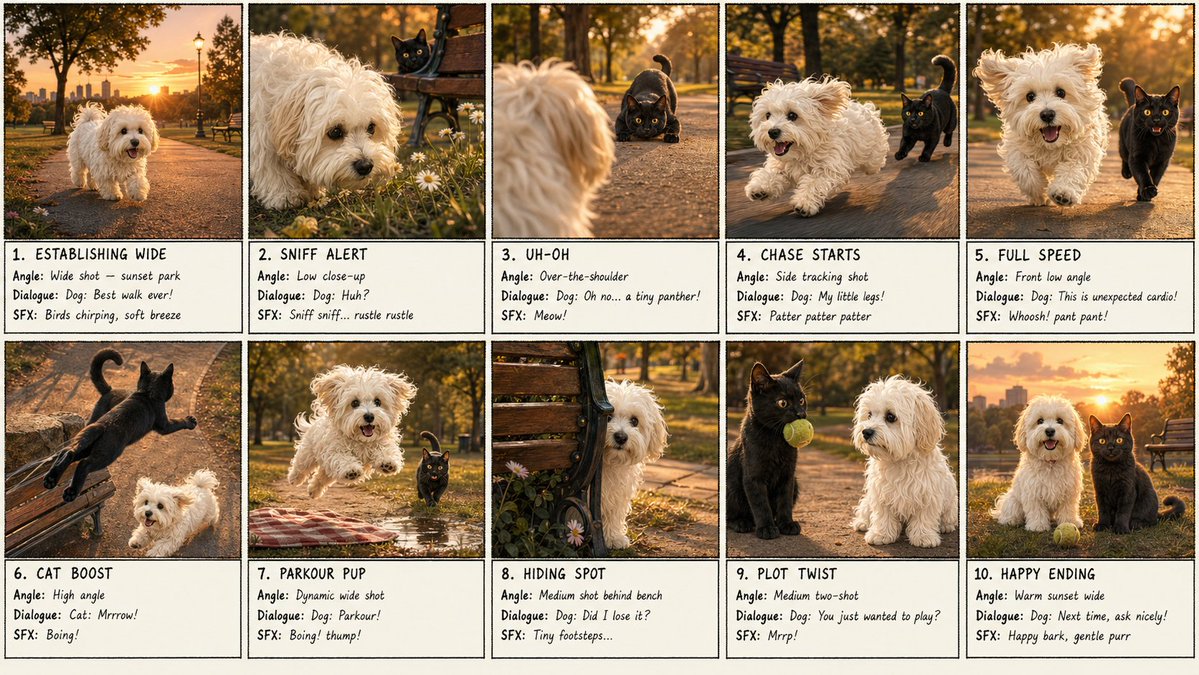 10-Panel Dog and Cat Park Storyboard AI image template preview