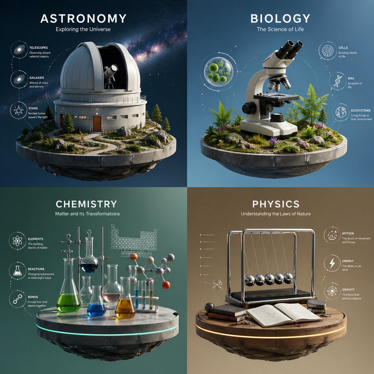 Four-Panel Science Concept Poster AI image template preview