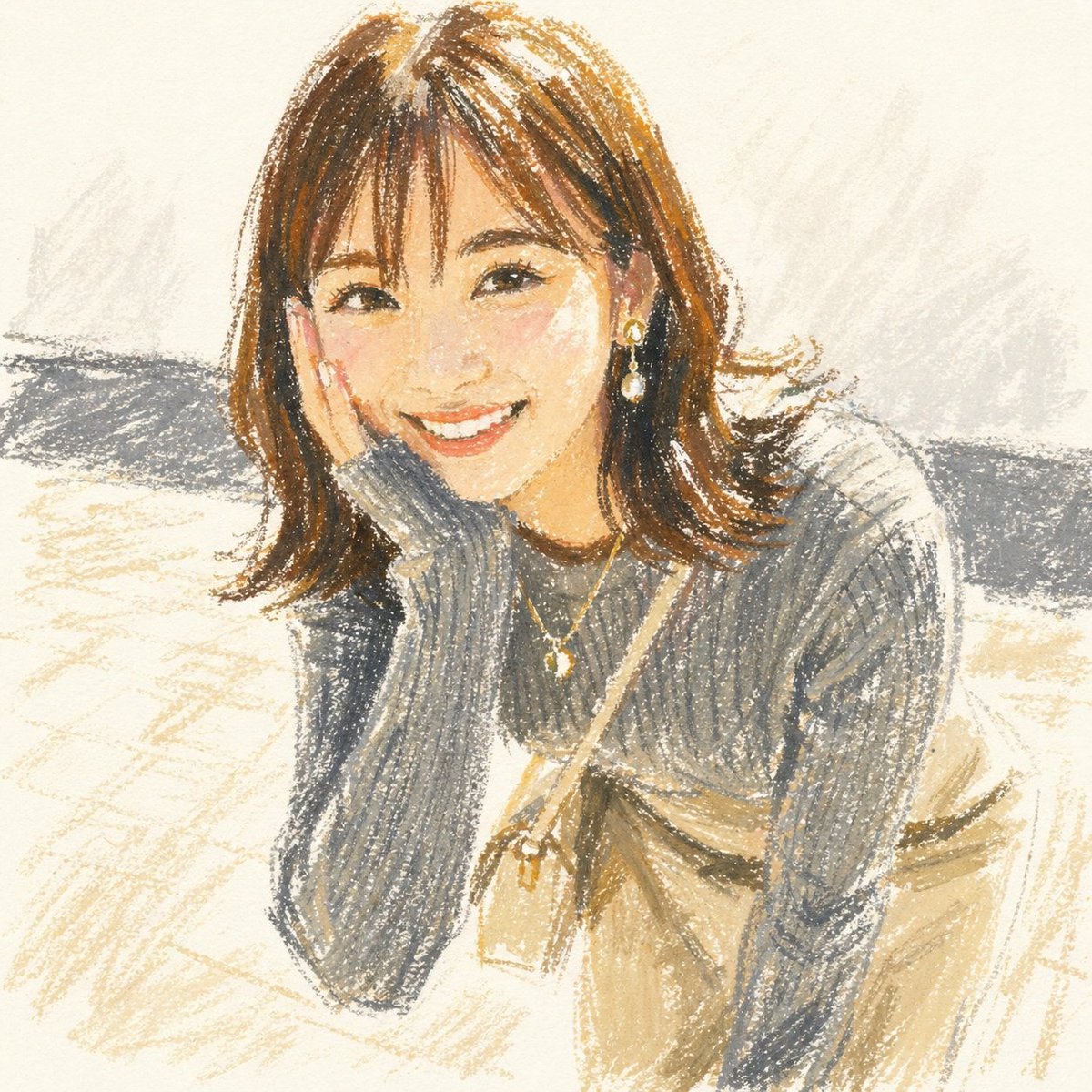 Cute Oil Pastel Woman Portrait AI image template preview