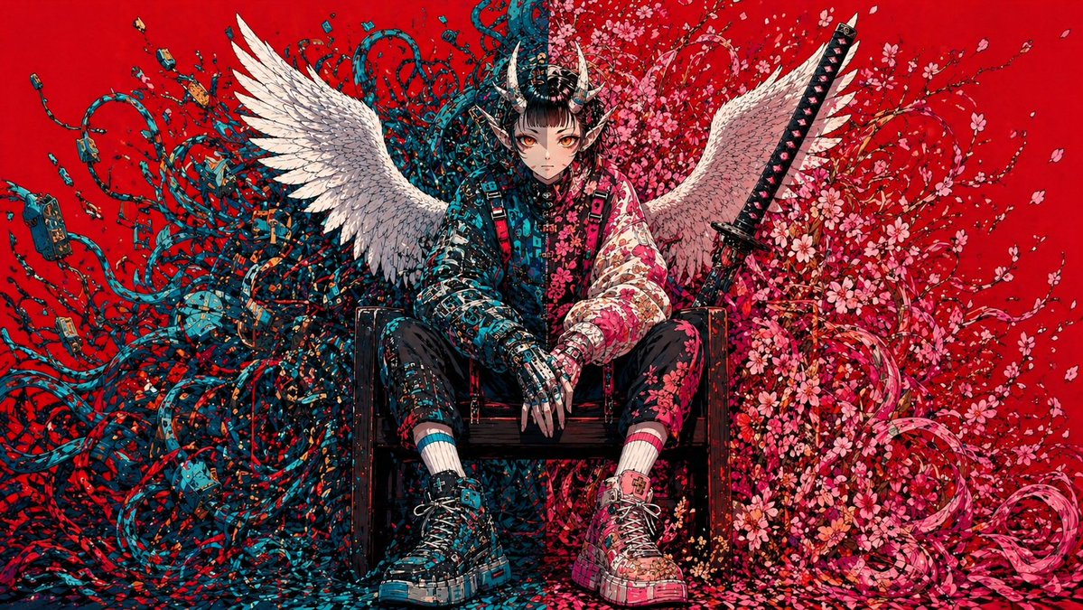 Cyberpunk Fallen Angel Samurai AI image template preview