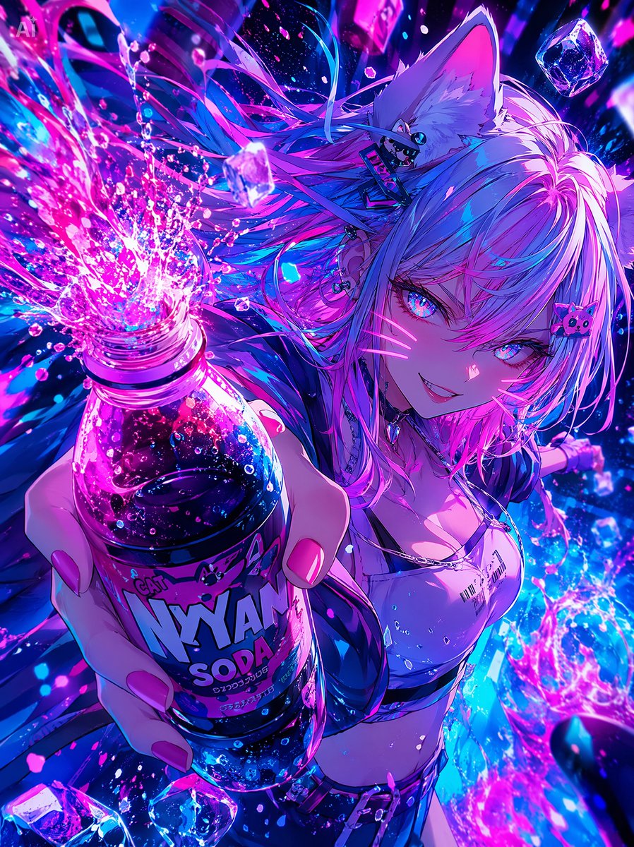 Neon Catgirl Soda Ad AI image template preview
