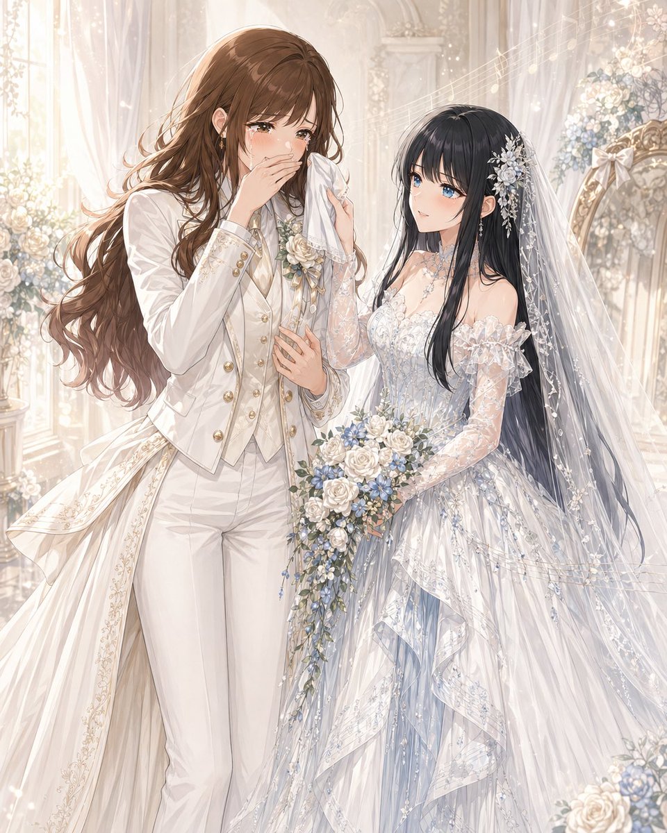 Romantic Yuri Wedding Chapel Portrait AI image template preview