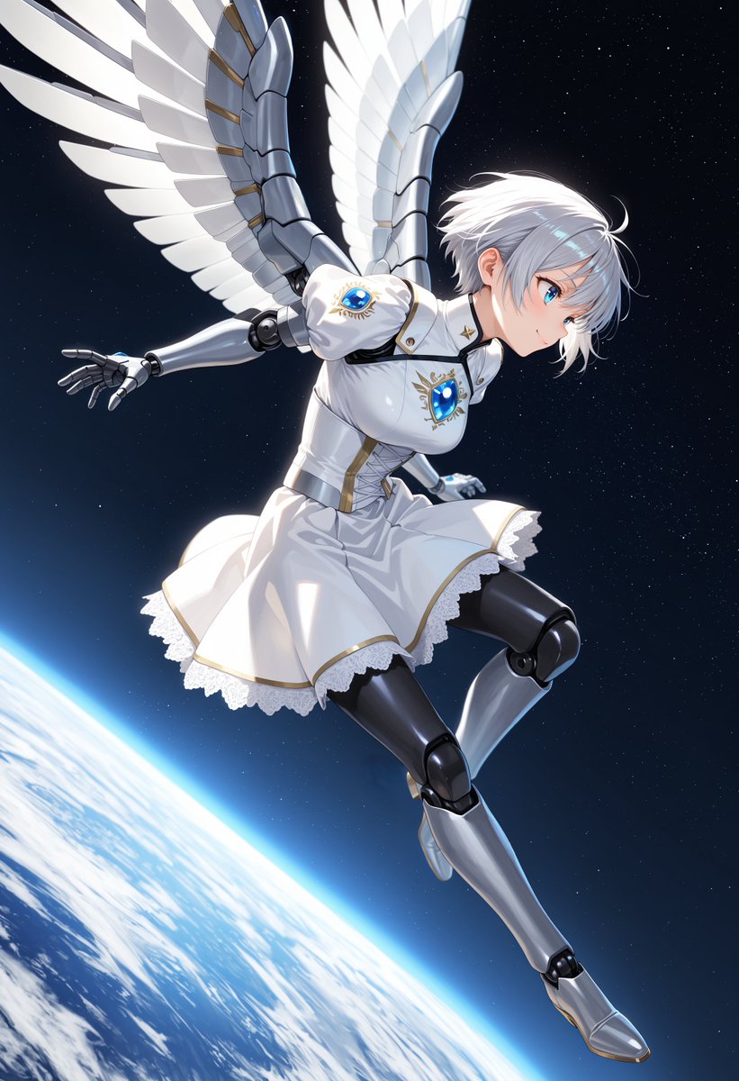 Angelic Android Girl Above Earth AI image template preview
