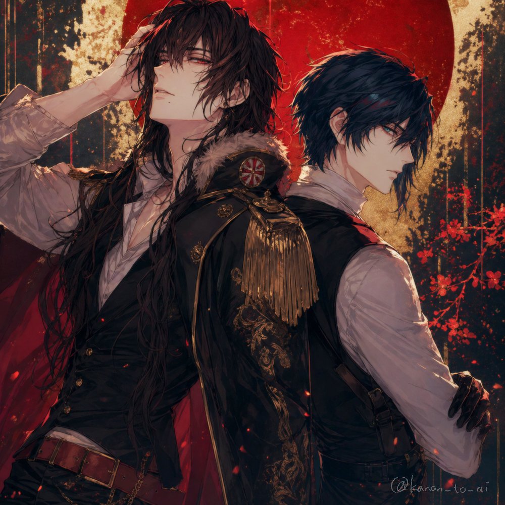Back-to-Back Dark Bishounen Portrait AI image template preview