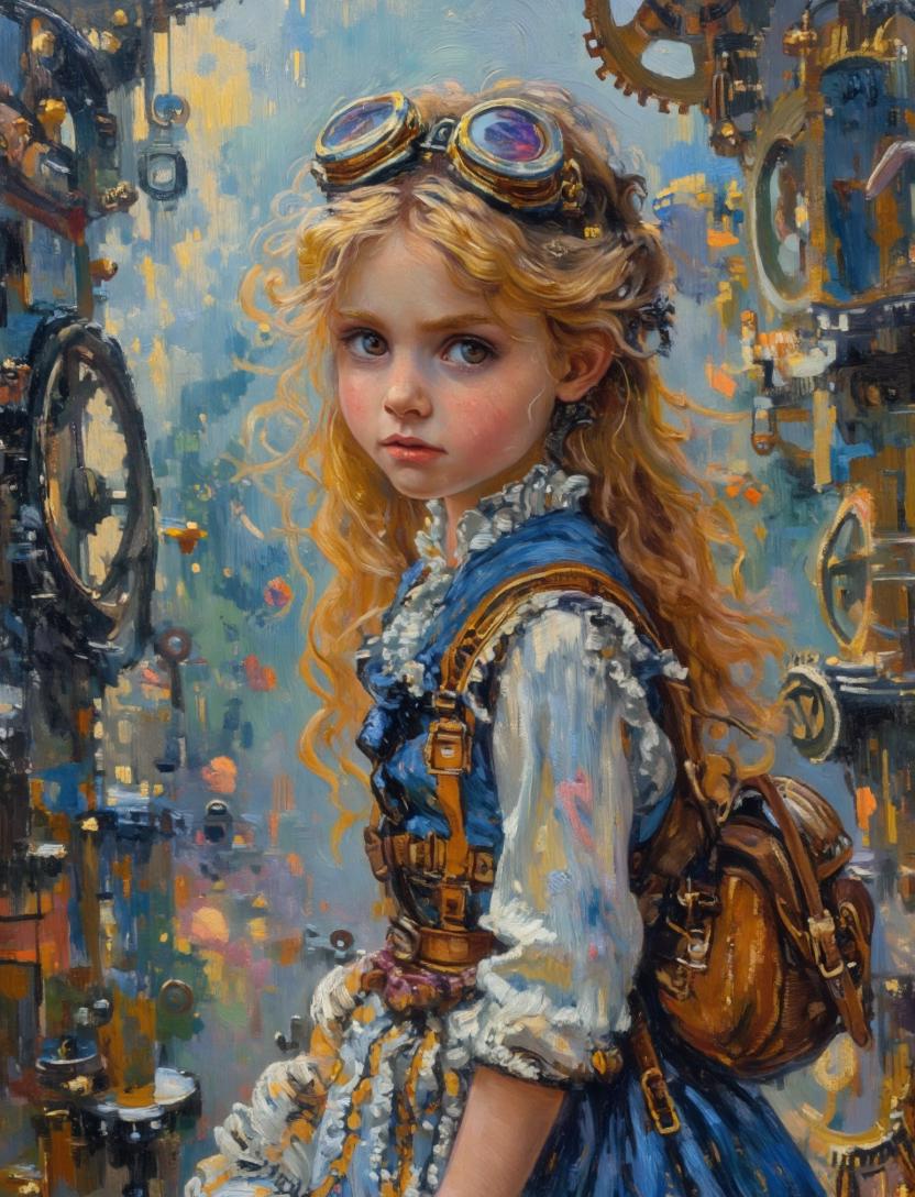 Painterly Steampunk Girl Portrait AI image template preview