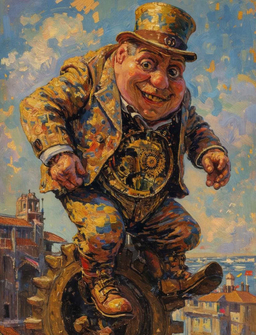 Surreal Clockwork Gentleman on a Gear AI image template preview