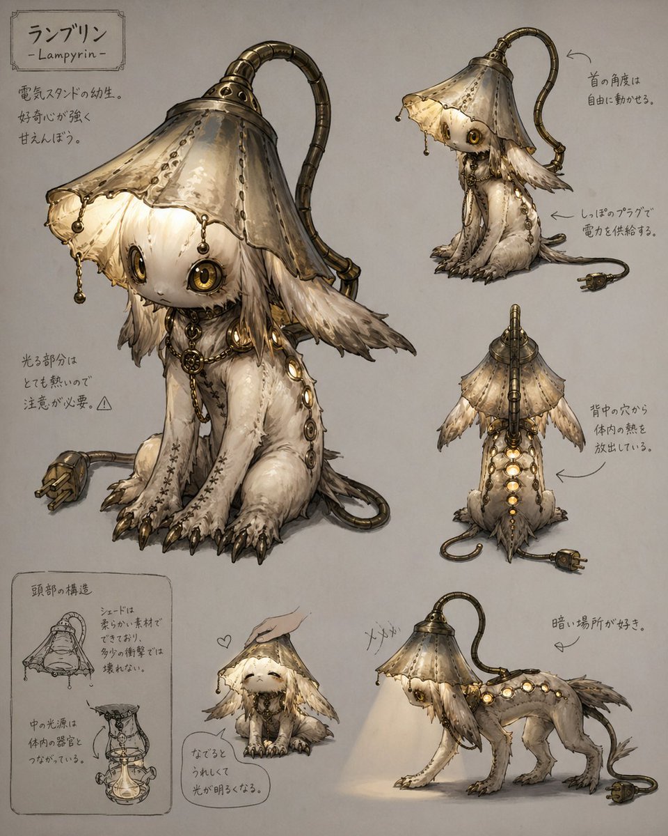 Lamp-Creature Concept Art Sheet AI image template preview