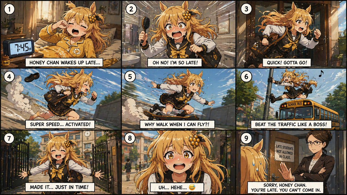 Anime Schoolgirl Late Morning Comic AI image template preview