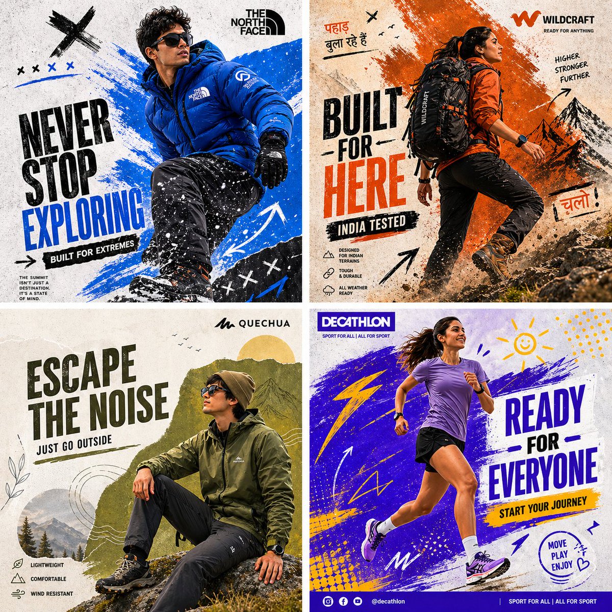 Outdoor Sportswear Advertising Grid AI image template preview