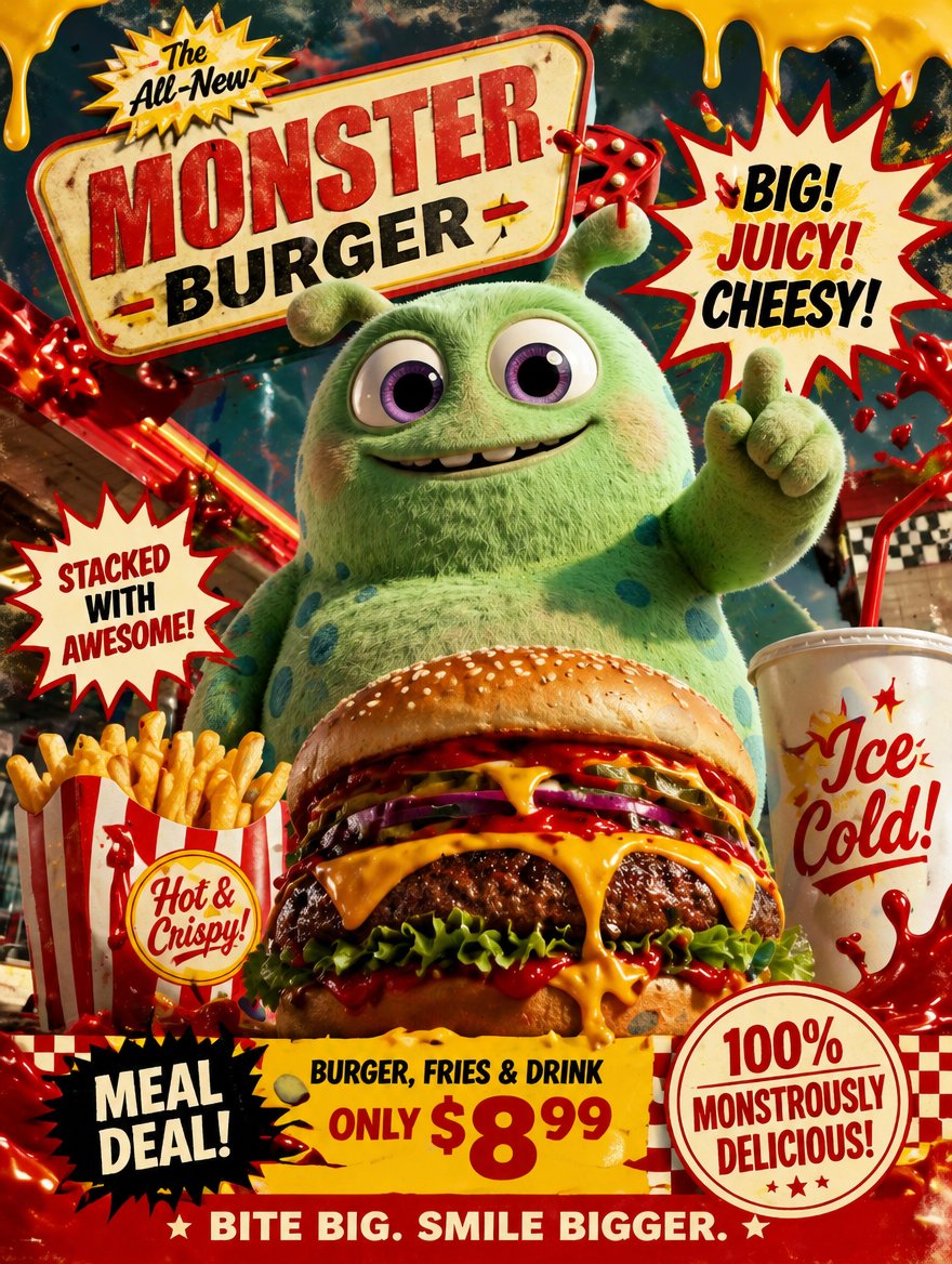 Retro Fast Food Poster Ad AI image template preview