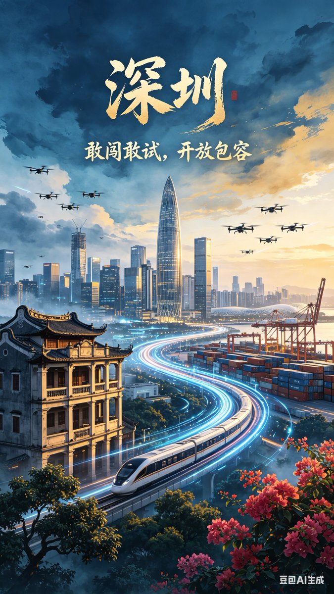 Futuristic Shenzhen City Poster AI image template preview
