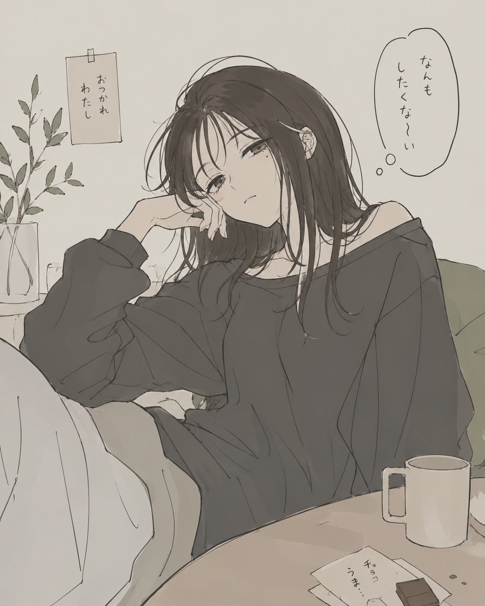 Exhausted Girl in a Quiet Room AI image template preview