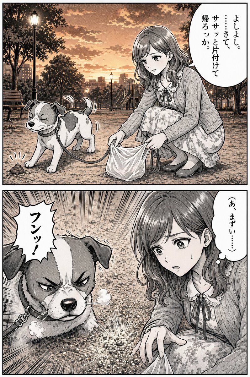 Manga Dog Kick at Sunset Park AI image template preview
