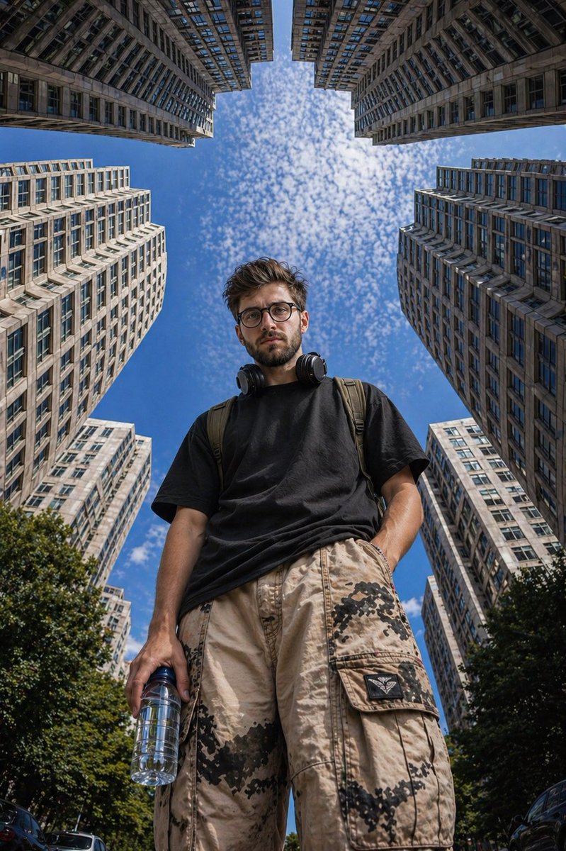 Low-Angle Urban Street Photography AI image template preview