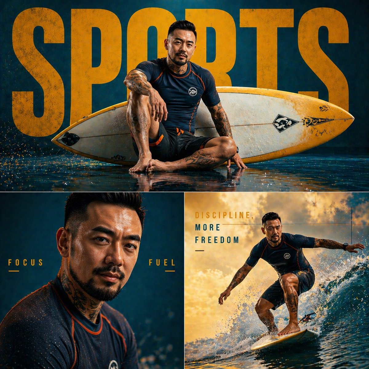 Fashion Sports Editorial Triptych AI image template preview