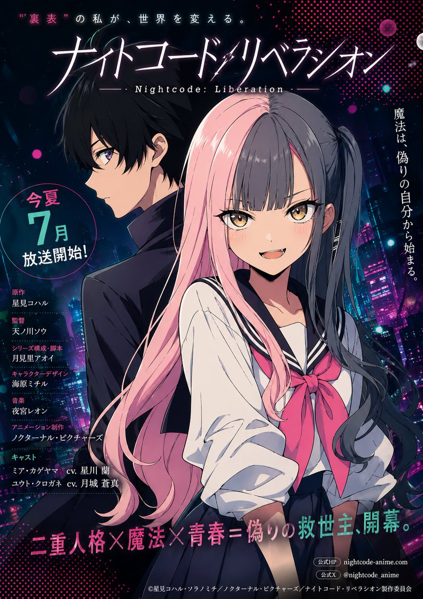 Neon Anime Poster with Dual-Protagonist Mood AI image template preview