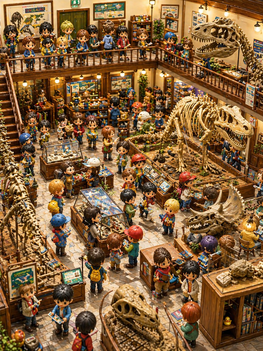 Chibi Dinosaur Museum Diorama AI image template preview