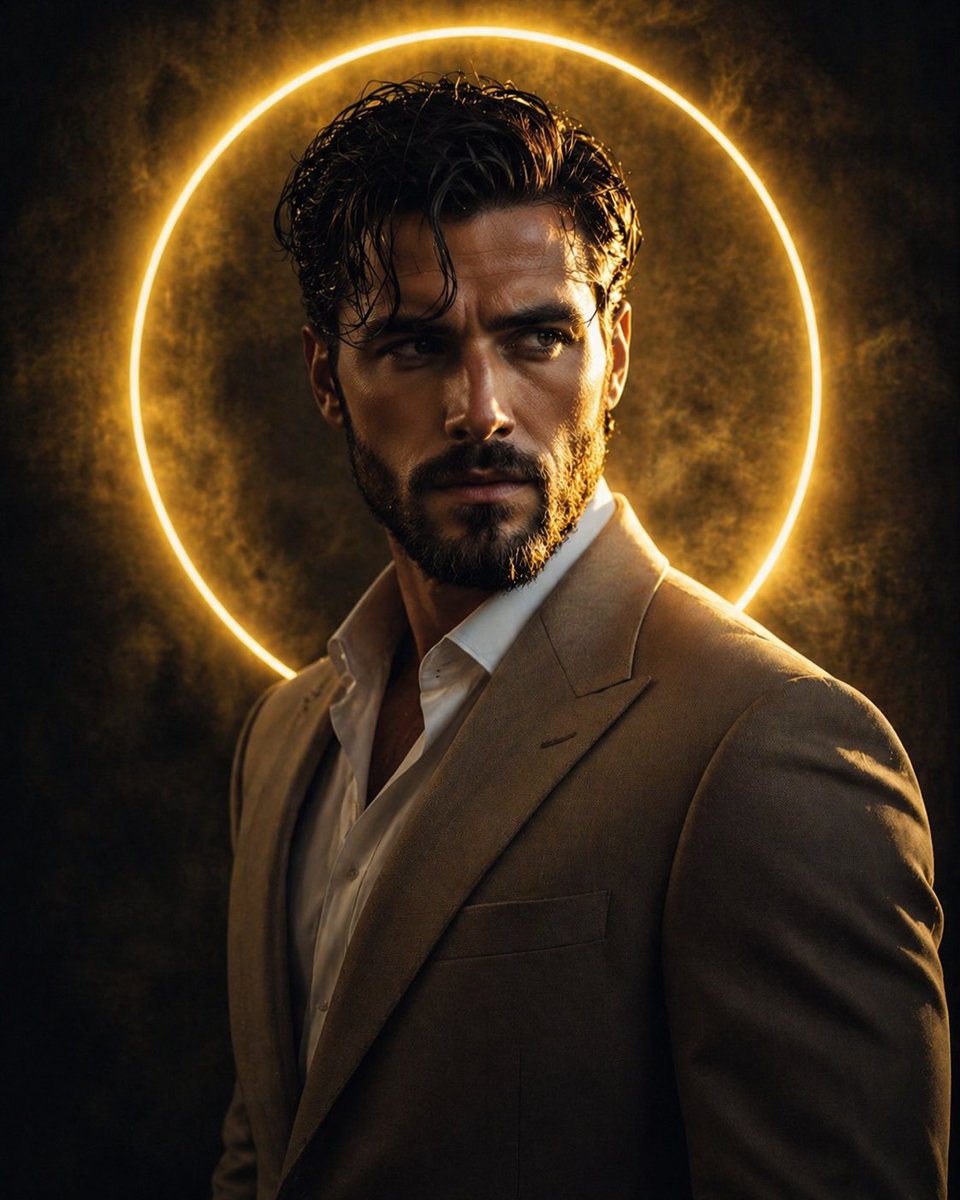Cinematic Male Portrait with Neon Halo AI image template preview