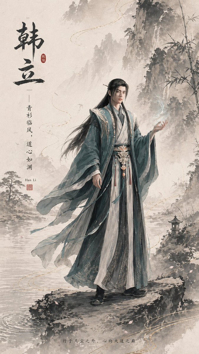 Ink-Wash Han Li Character Poster AI image template preview