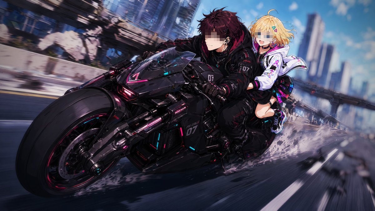 Cyberpunk Tandem Motorcycle Chase AI image template preview
