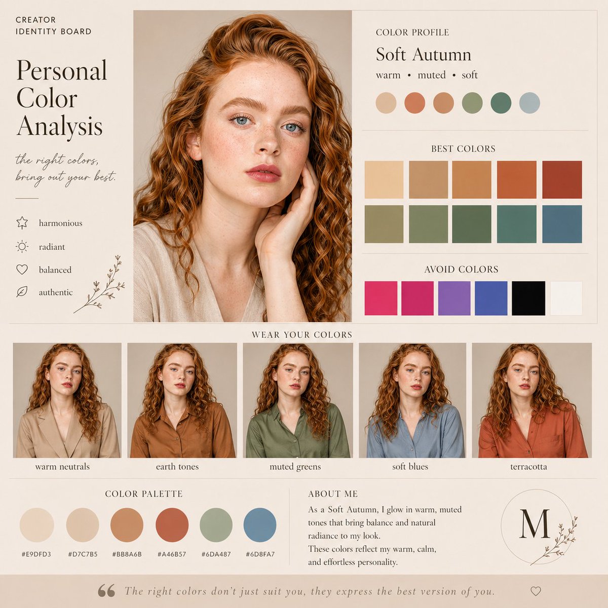 Soft Autumn Personal Color Board AI image template preview